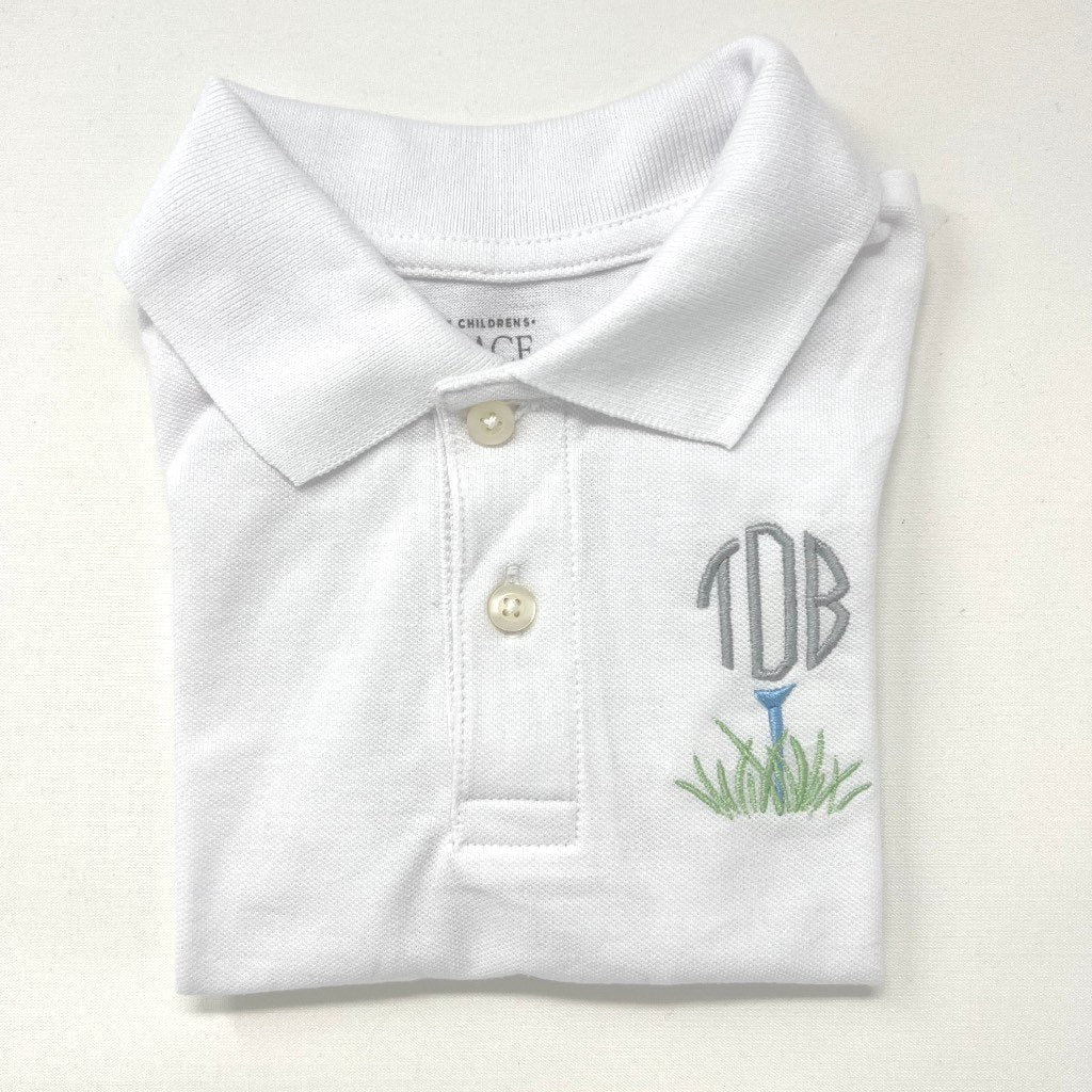 Boys Golf Ball and Tee Monogram Polo Design