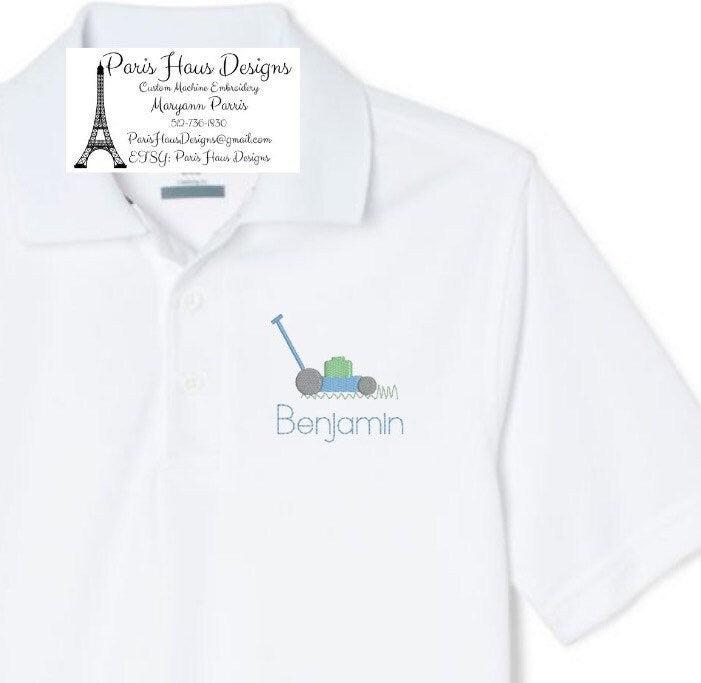 Boys Lawnmower and Monogram Polo Design