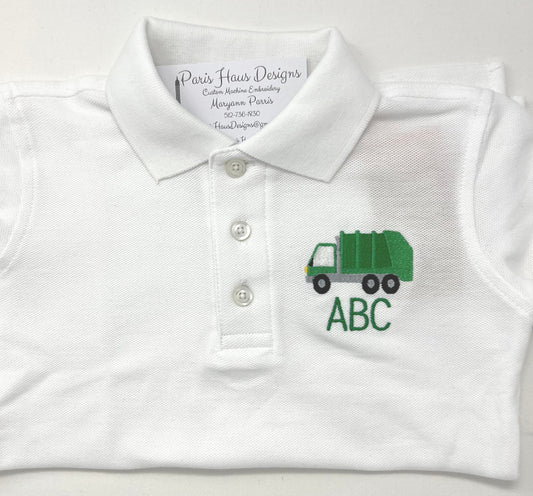 Boys Garbage Truck Monogram Polo Design