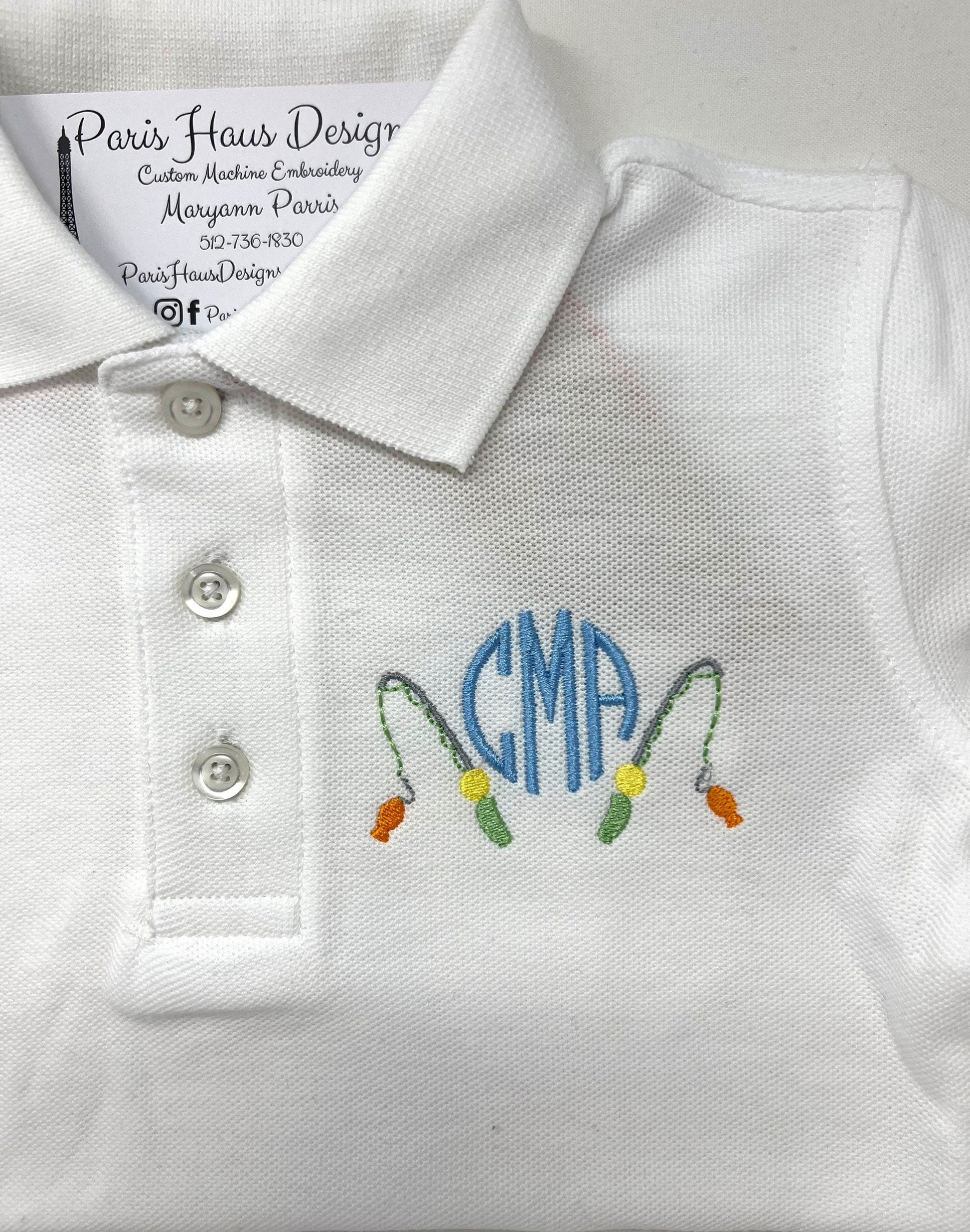 Boys Fishing Poles and Monogram Polo Design