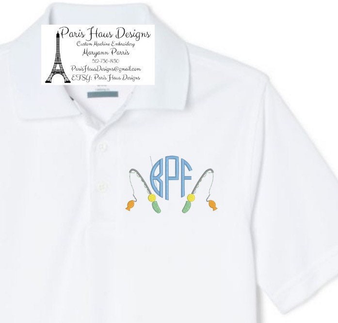 Boys Fishing Poles and Monogram Polo Design