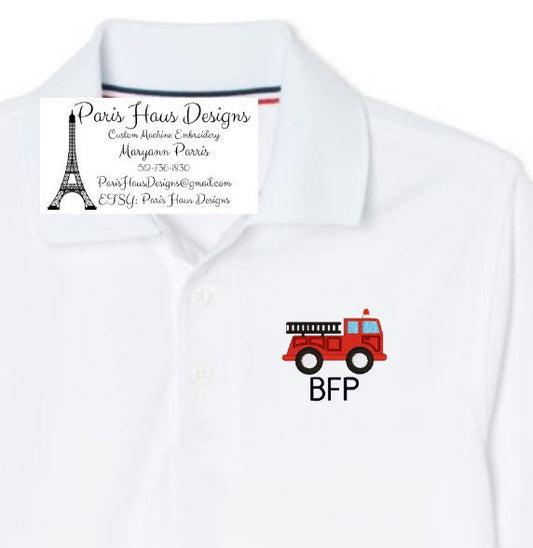 Boys Firetruck Monogram Polo Design