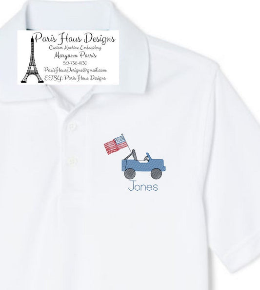 Boys Flag Jeep Monogram Polo Design