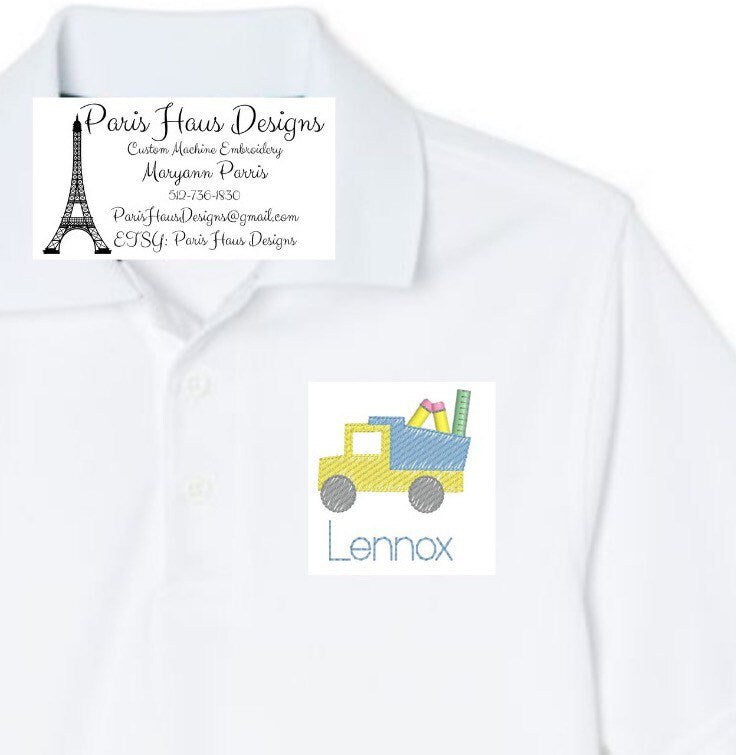 Boys School Dump Truck Monogram Polo Design