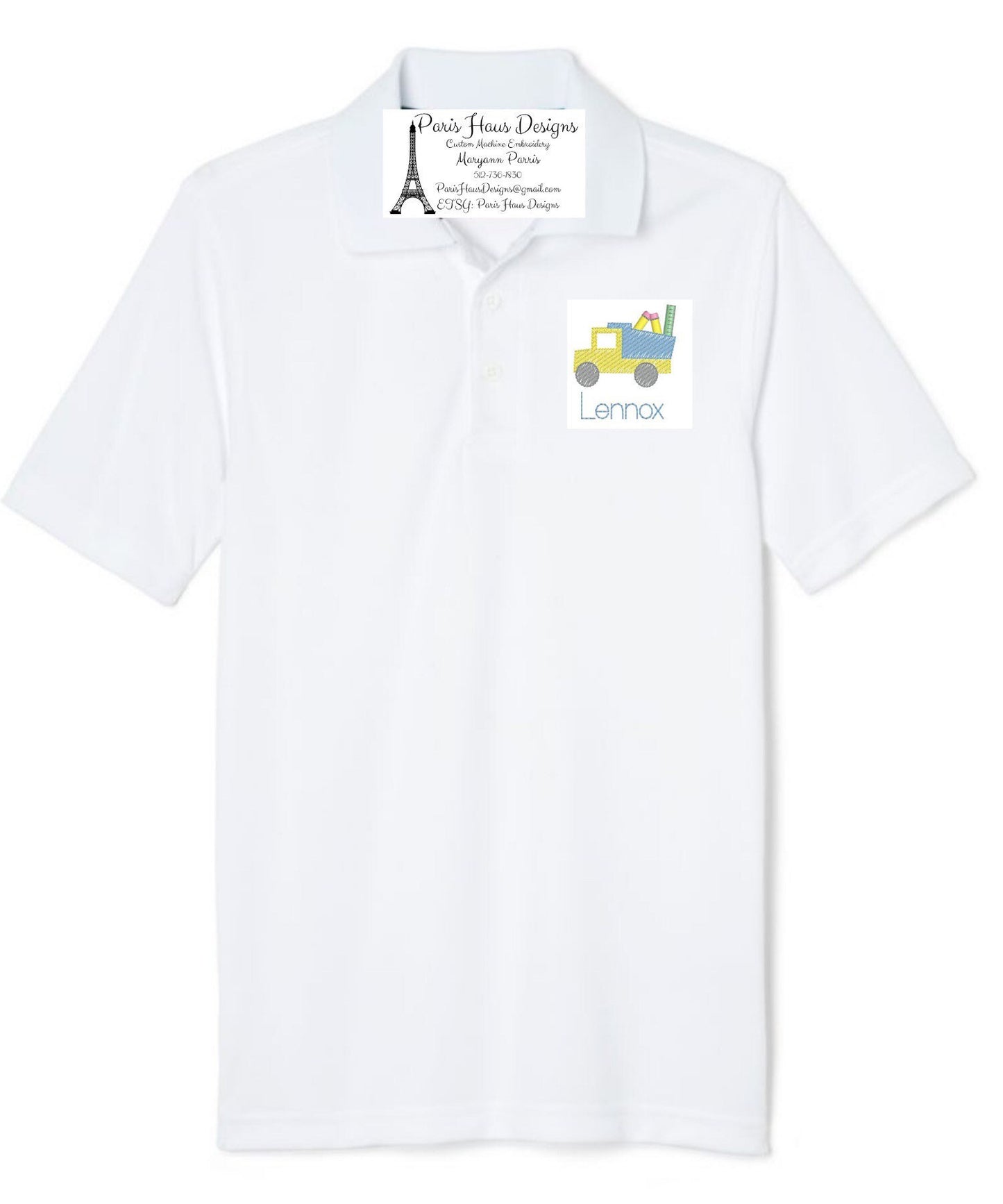 Boys School Dump Truck Monogram Polo Design