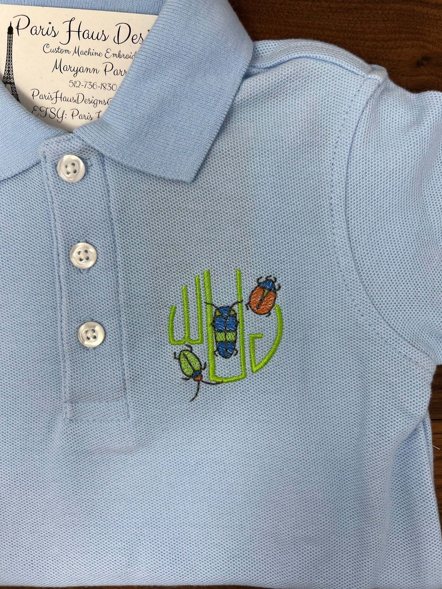 Boys Bug Monogram Polo Design