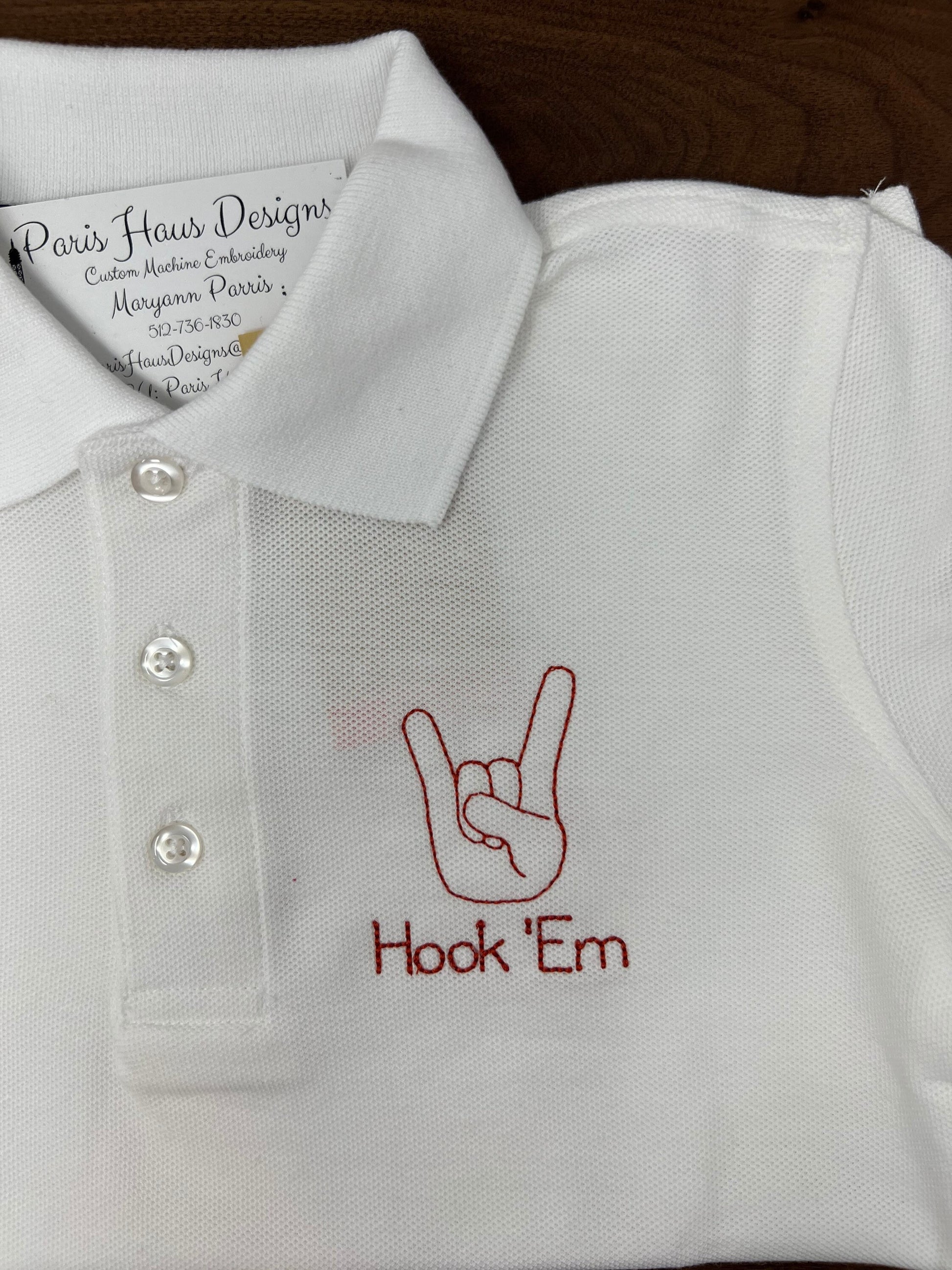 Boys Hook Em Monogram Polo Design