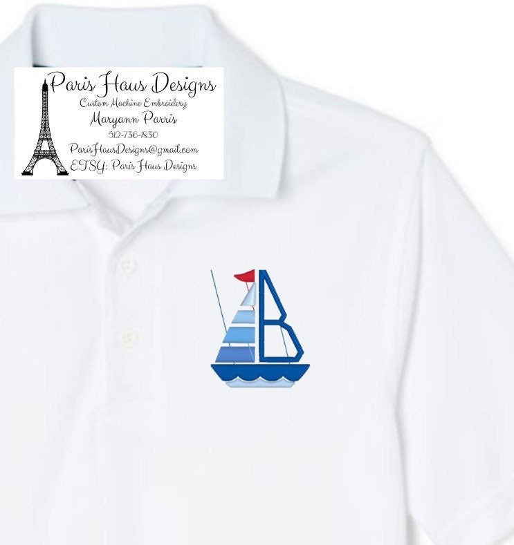 Boys Sailboat Monogram Polo Design