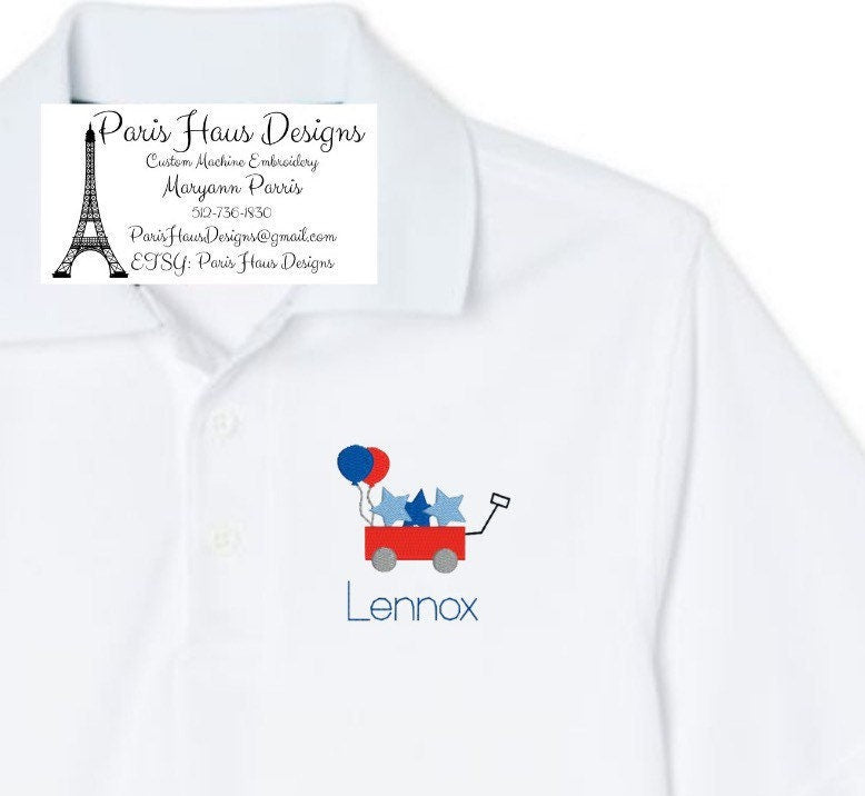 Boys Patriotic Wagon Monogram Polo Design