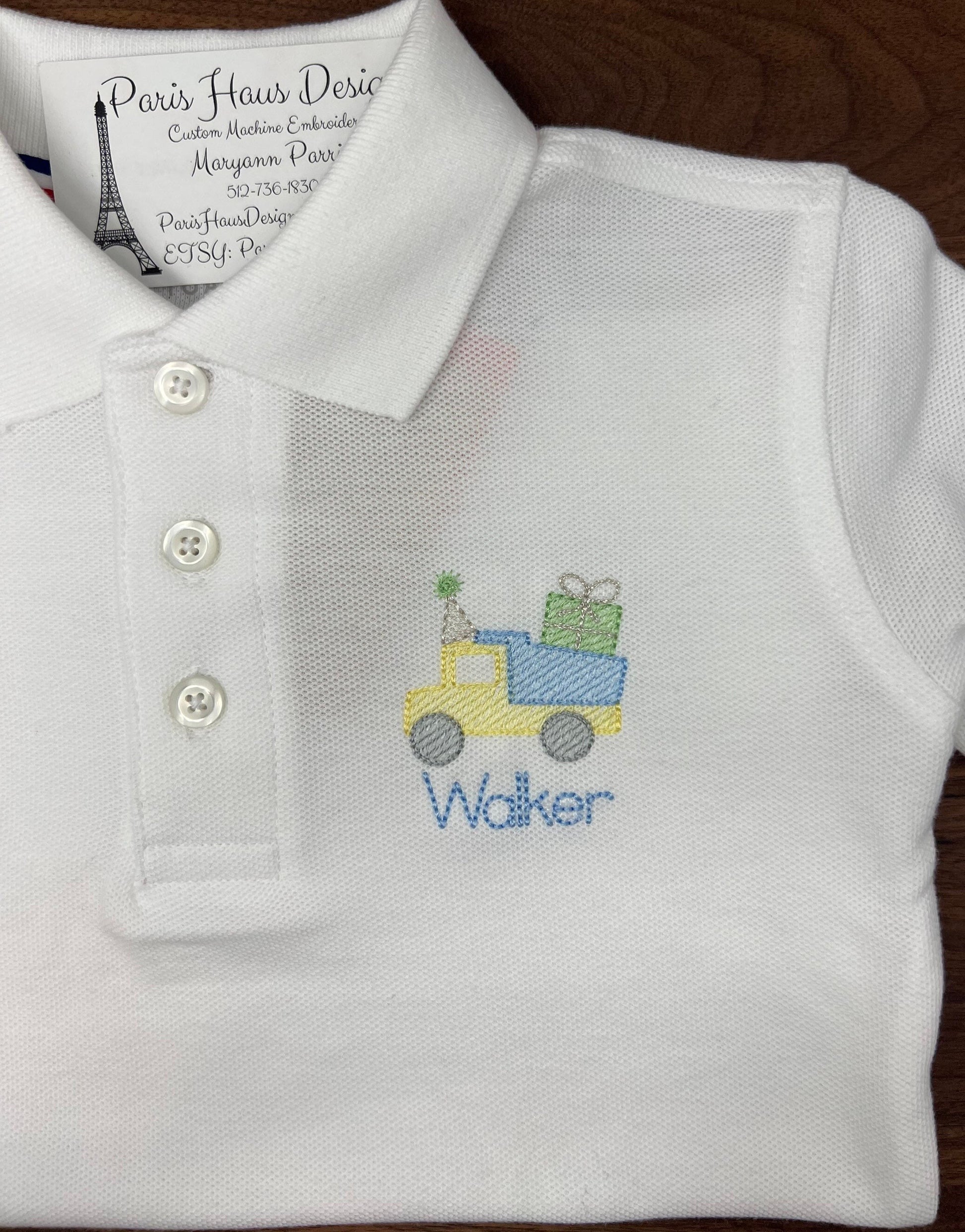 Boys Birthday Dump Truck Monogram Polo Design