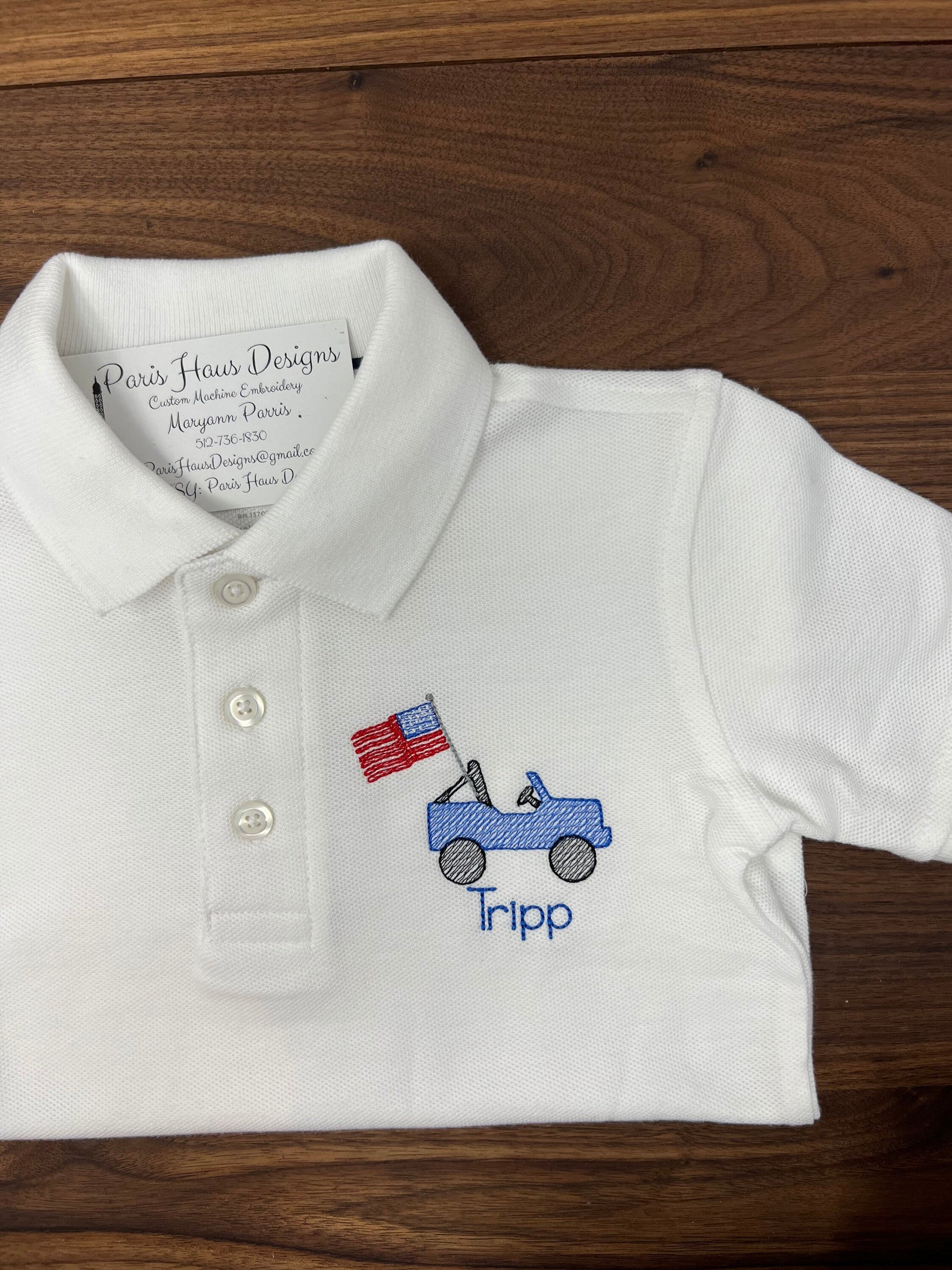 Boys Flag Jeep Monogram Polo Design