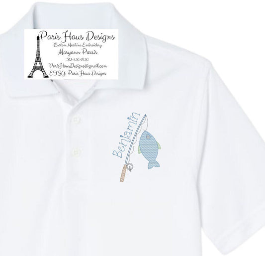 Boys Fishing Pole Monogram Polo Design