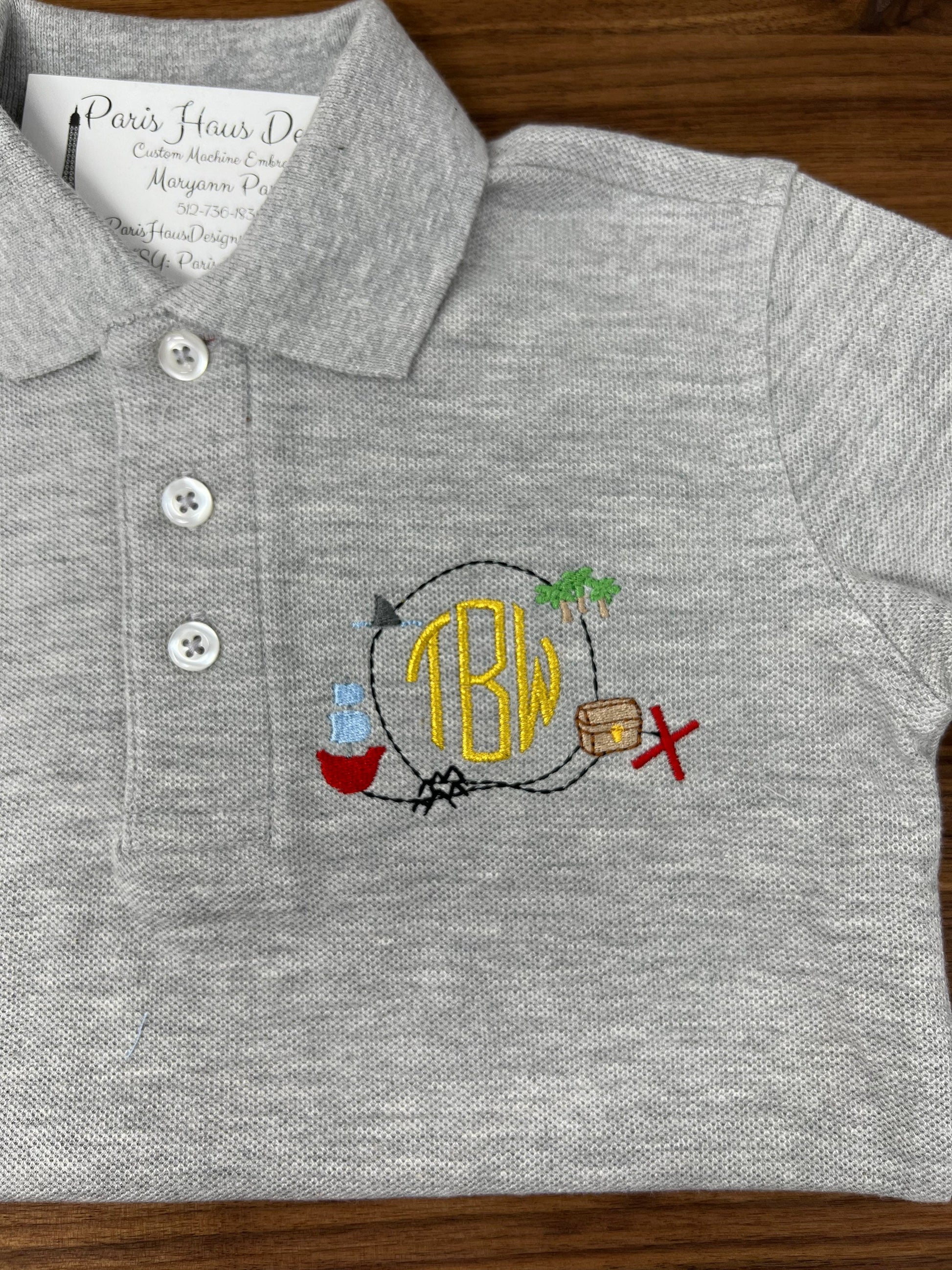 Boys Pirate Monogram Polo Design