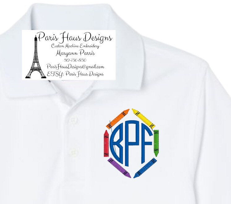 Boys Crayon Frame Monogram Polo Design