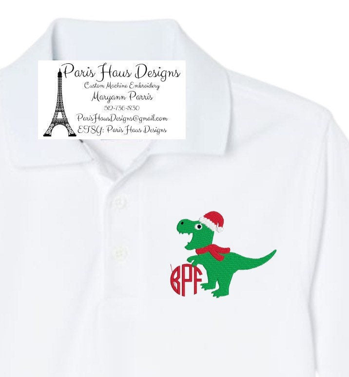 Boys Christmas Dinosaur Monogram Polo Design