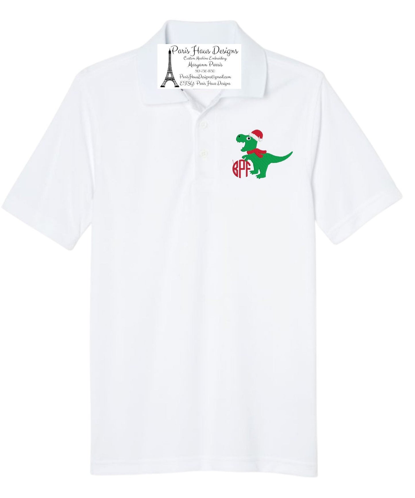 Boys Christmas Dinosaur Monogram Polo Design