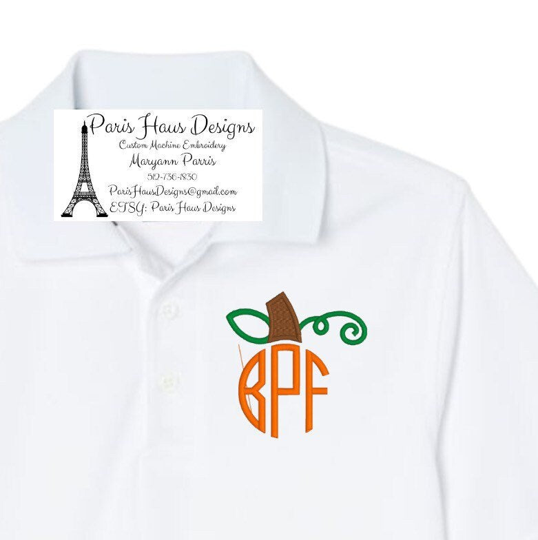 Boys Pumpkin Monogram Polo Design