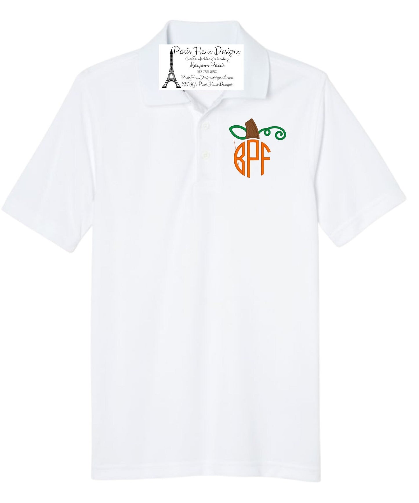 Boys Pumpkin Monogram Polo Design