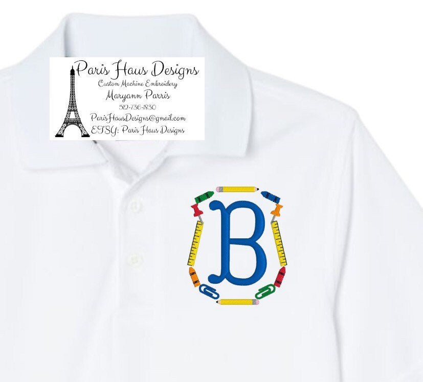 Boys School Supplies Monogram Polo Design