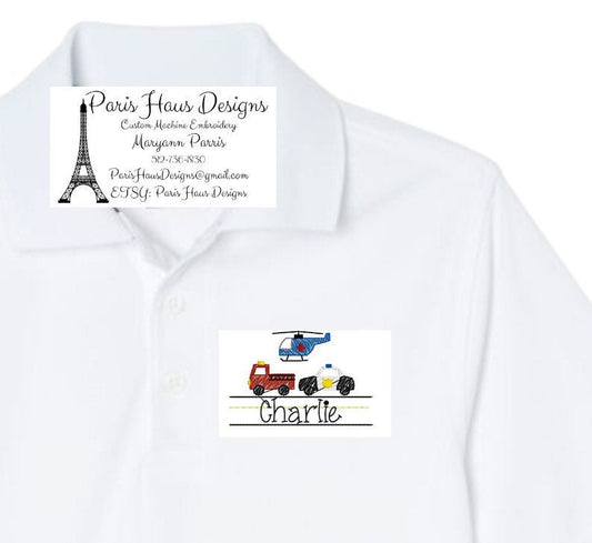 Boys Emergency Vehicles Monogram Polo Design