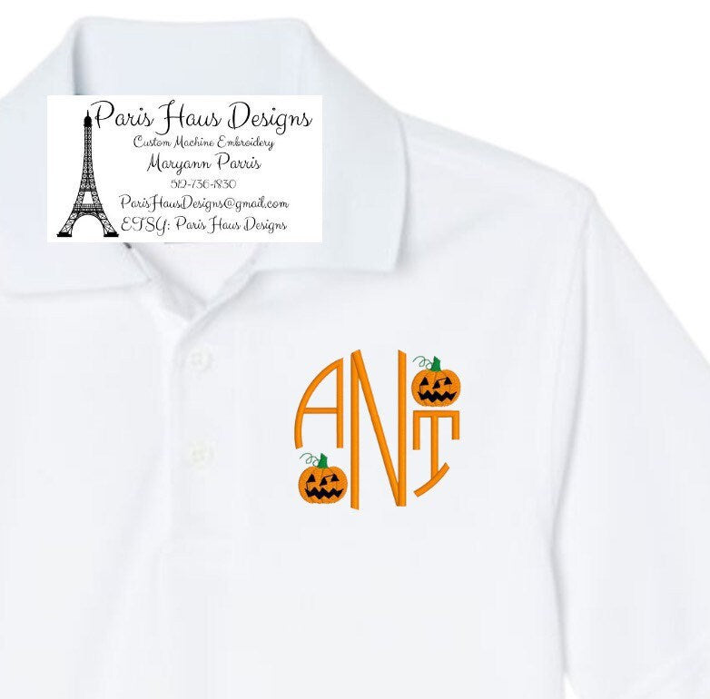 Boys Pumpkin Monogram Polo Design