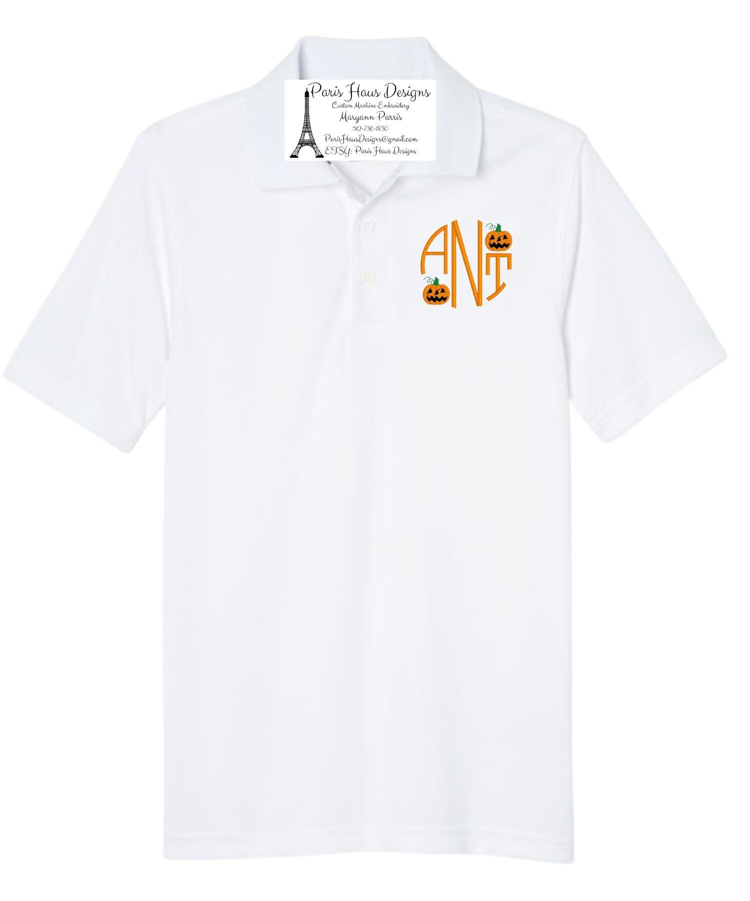 Boys Pumpkin Monogram Polo Design