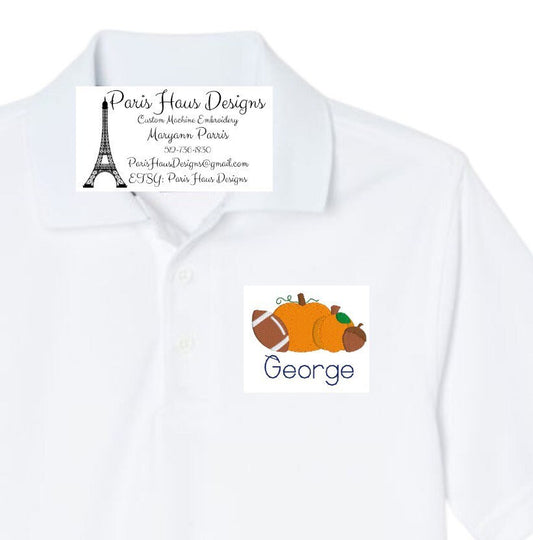 Boys Pumpkin Football Monogram Polo Design