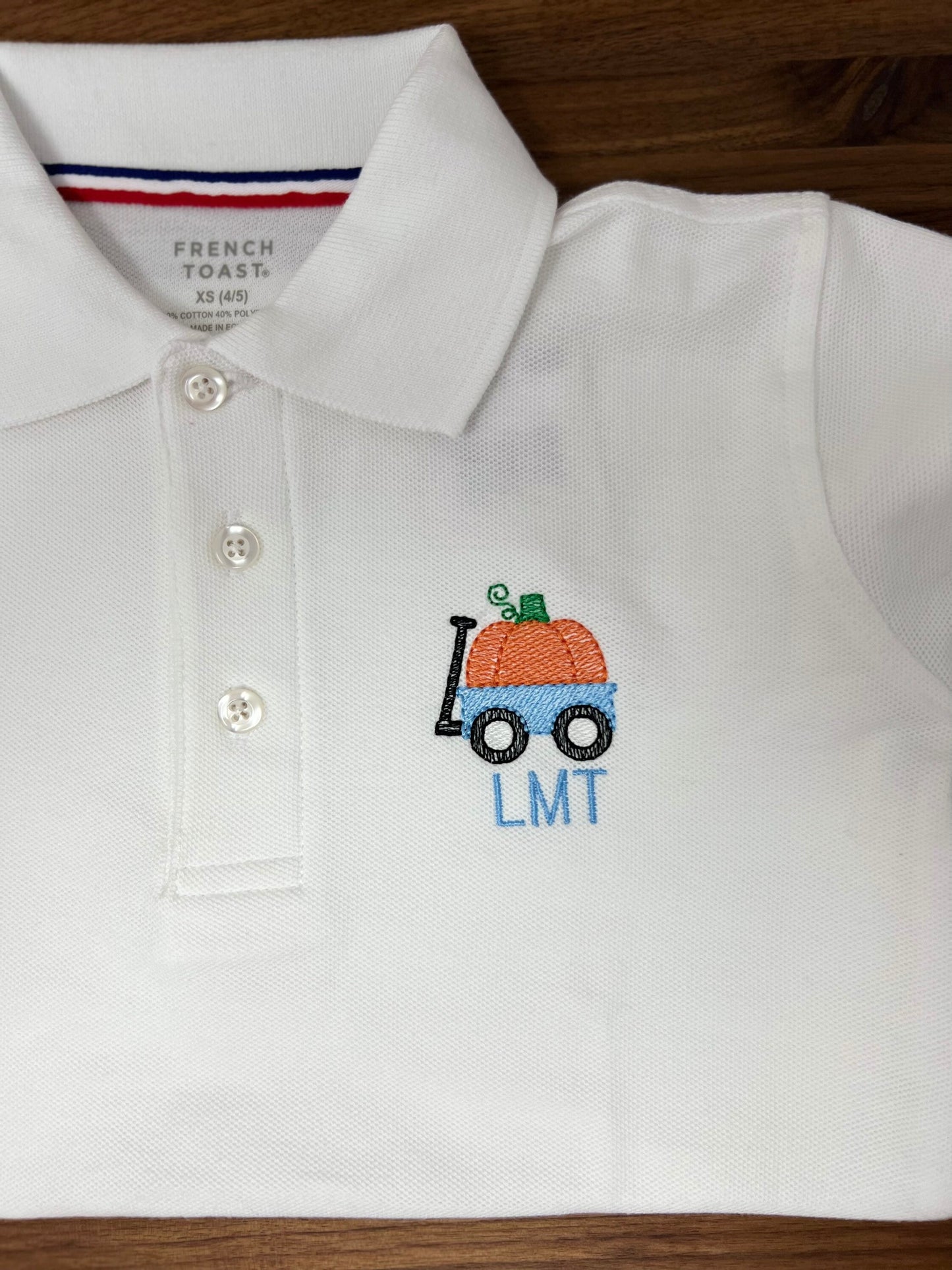 Boys Pumpkin Wagon Monogram Polo Design