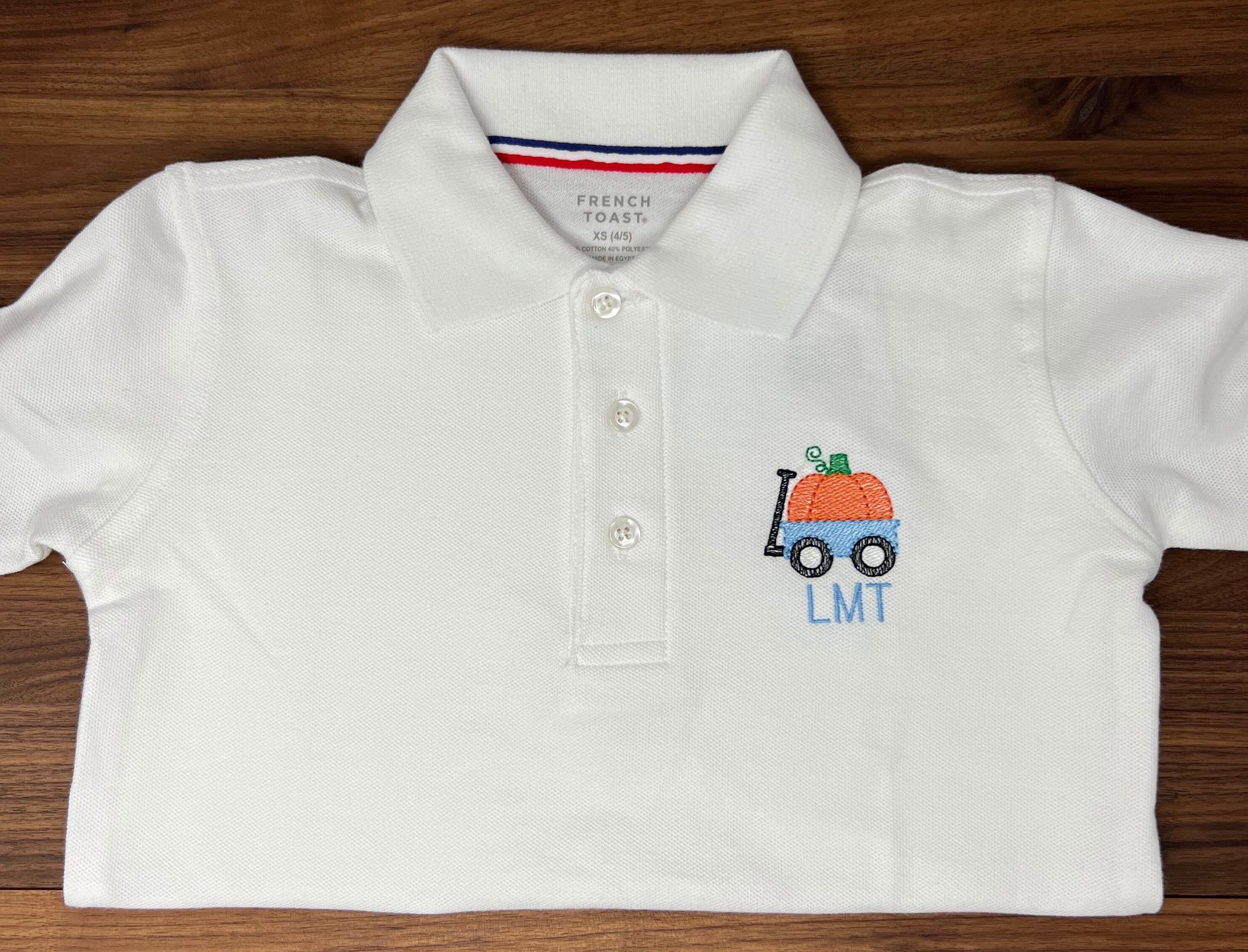 Boys Pumpkin Wagon Monogram Polo Design