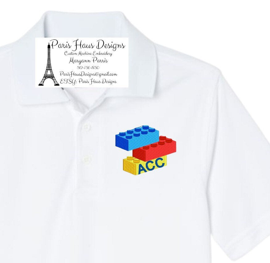 Boys Building Blocks Monogram Polo Design