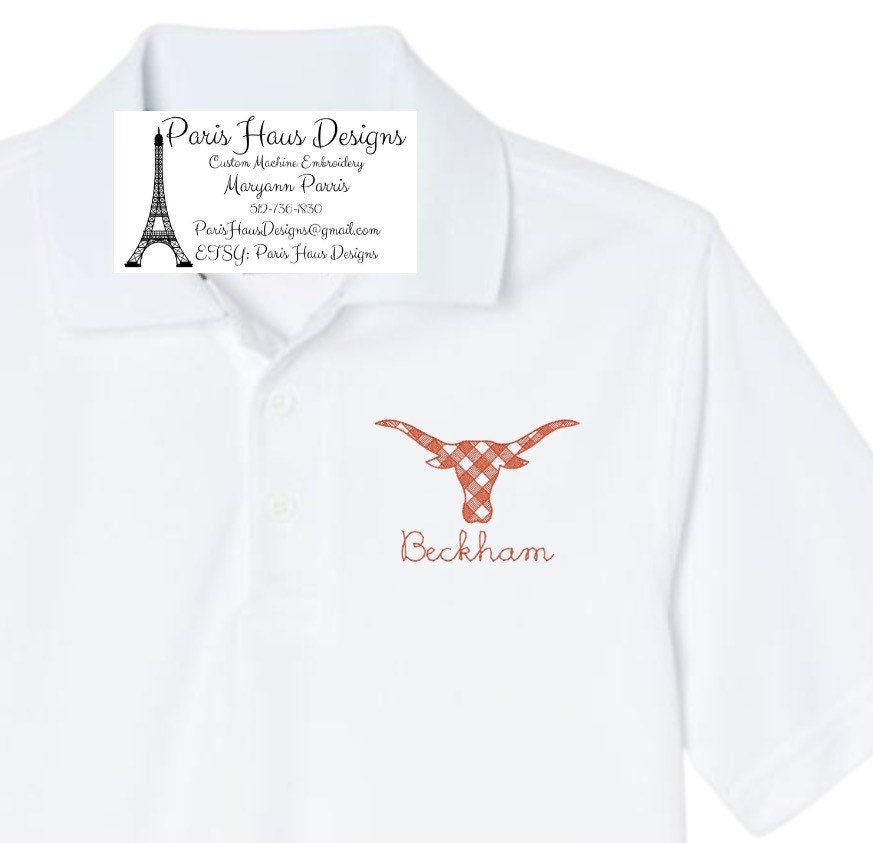 Boys Gingham Longhorn Monogram Polo Design