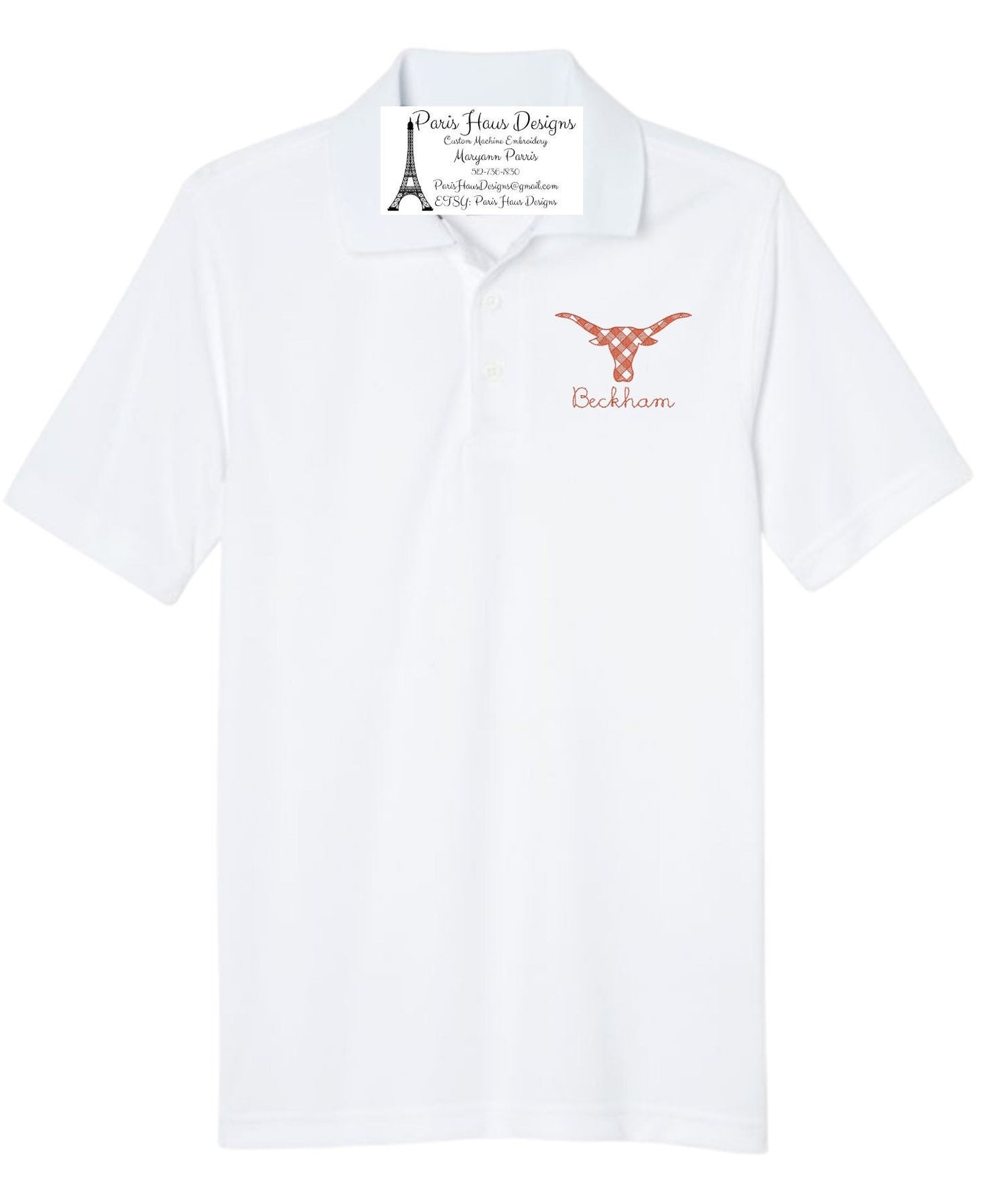 Boys Gingham Longhorn Monogram Polo Design