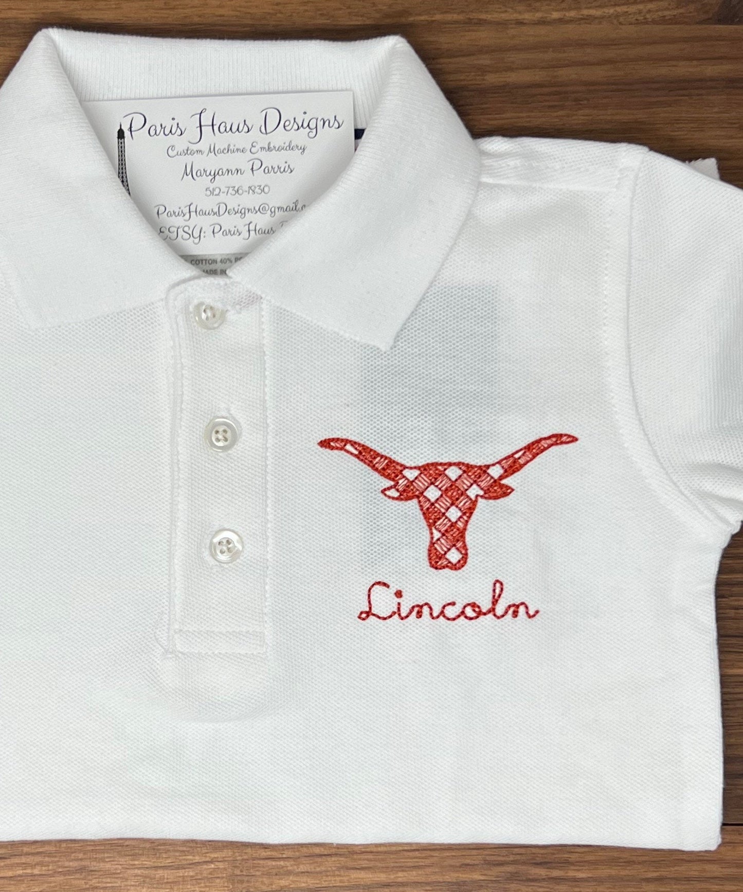 Boys Gingham Longhorn Monogram Polo Design