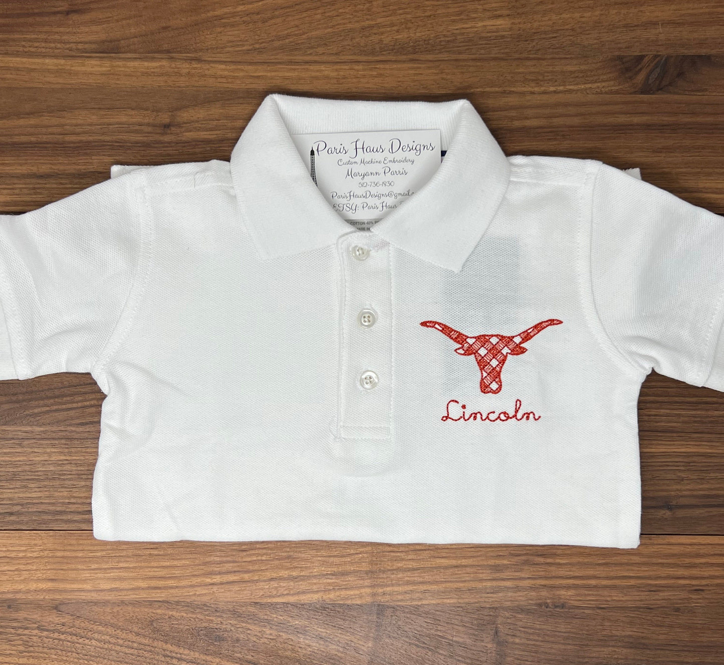 Boys Gingham Longhorn Monogram Polo Design