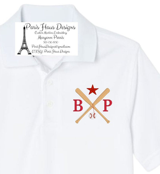 Boys Baseball Monogram Polo Design